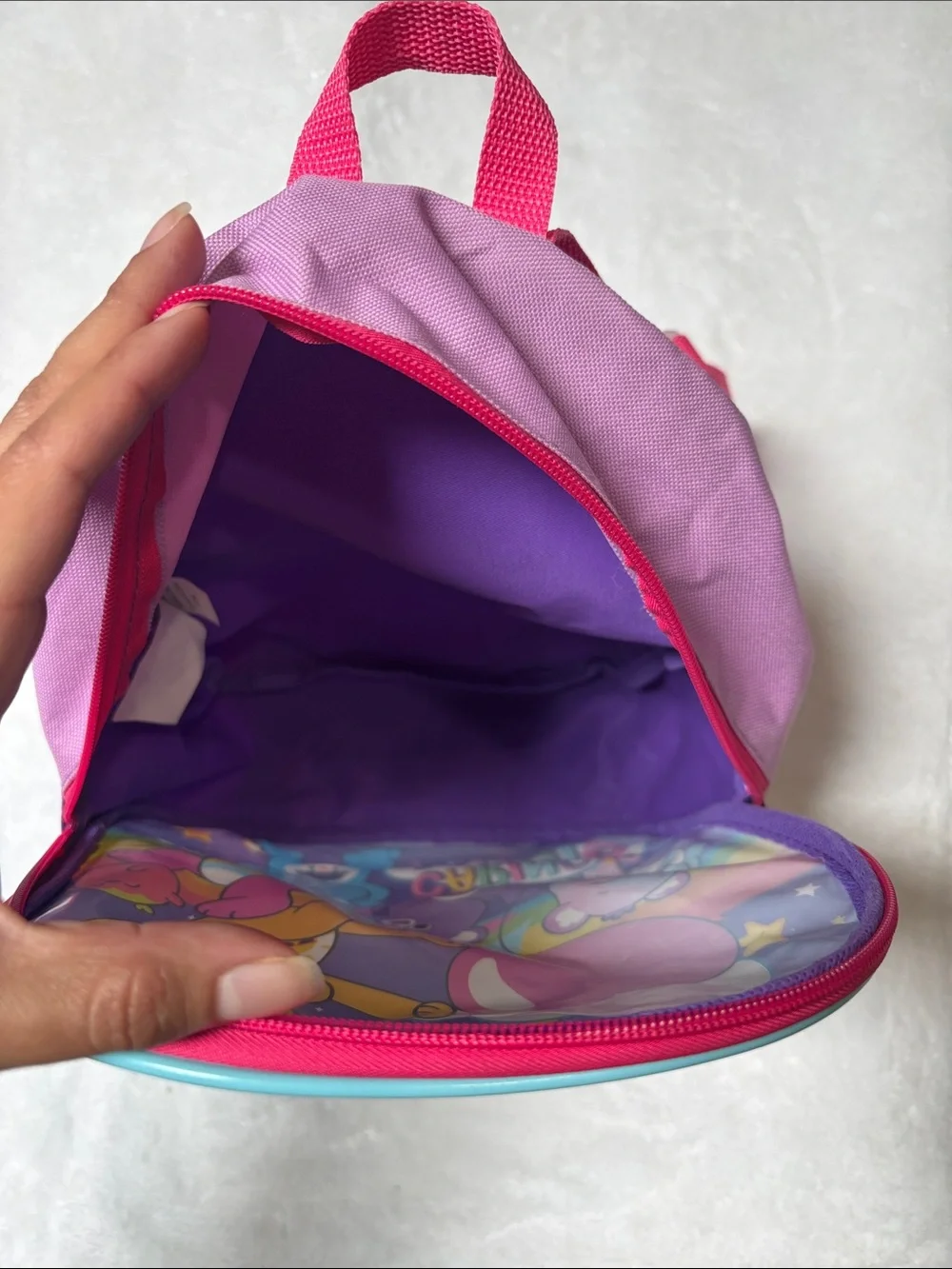 Bioworld Care Bears Purple Rainbow Heart Kids Backpack with Pink Straps